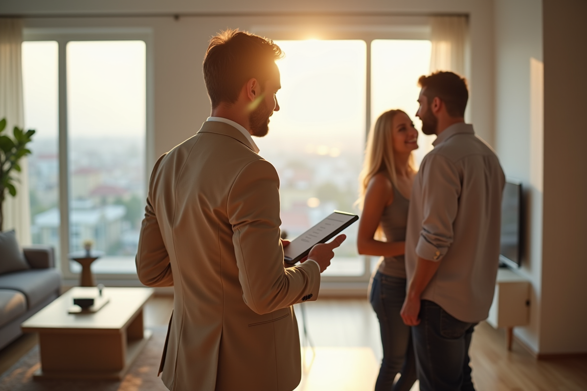 Agent immobilier souriant dans un appartement lumineux