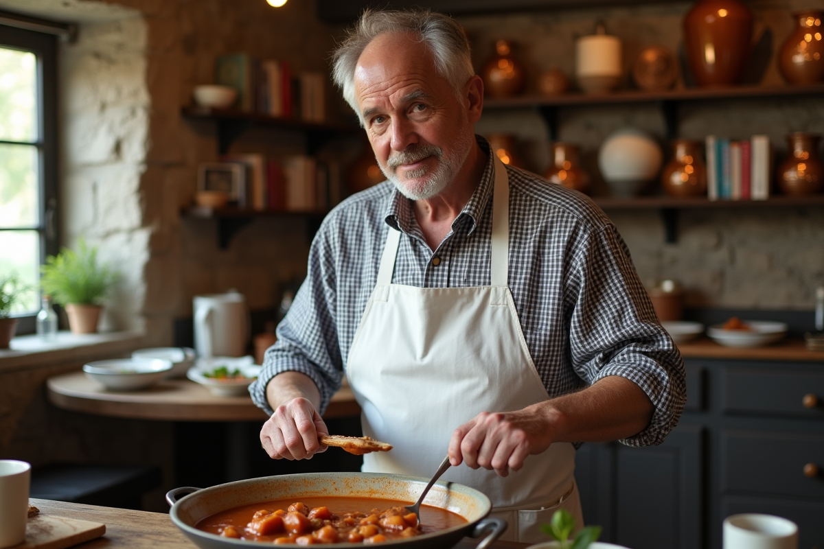 Chef préparant un ragoût dans un bistrot de campagne