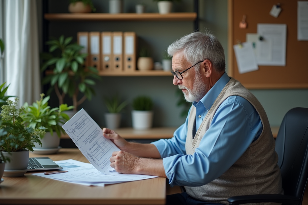 Comptable concentré sur un tableau dans son bureau cosy