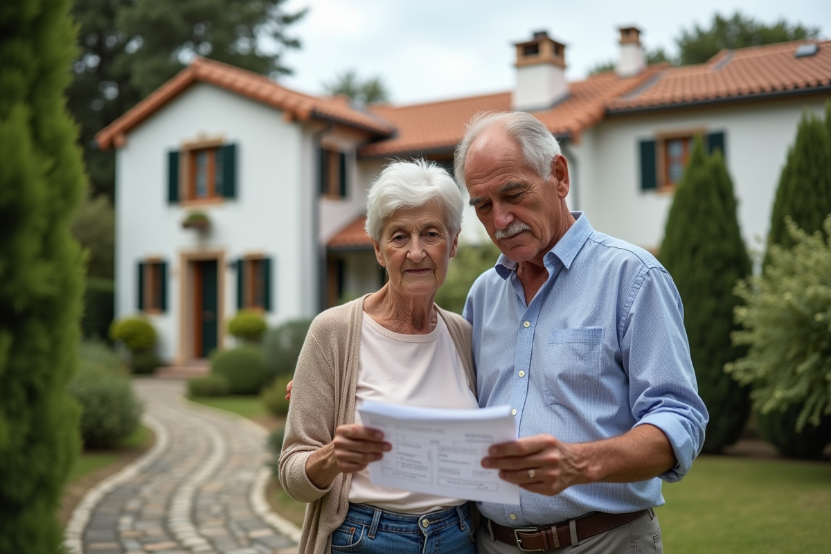 Couple âgé examinant un avis d
