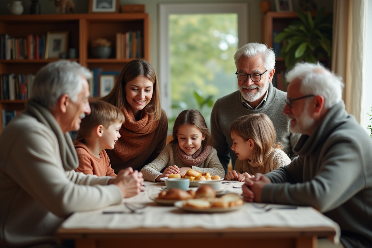 Famille multigenerational autour d