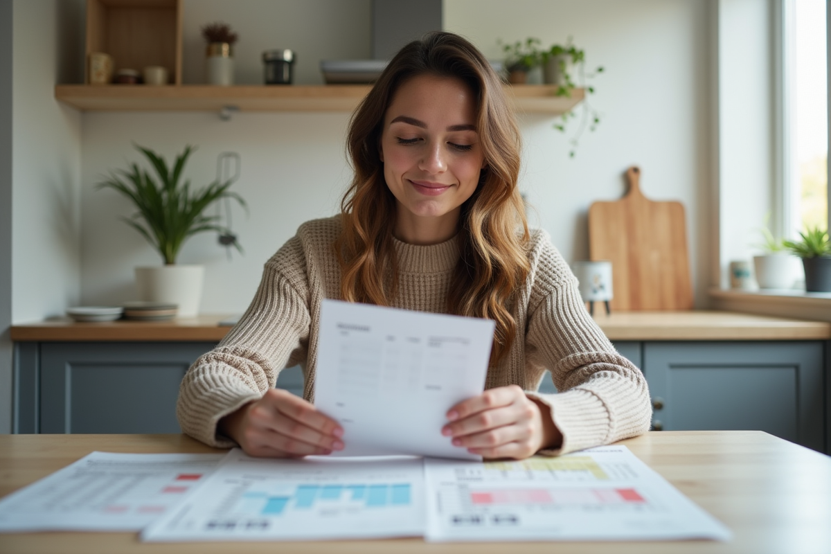 Jeune femme choisissant un échantillon de peinture à la cuisine