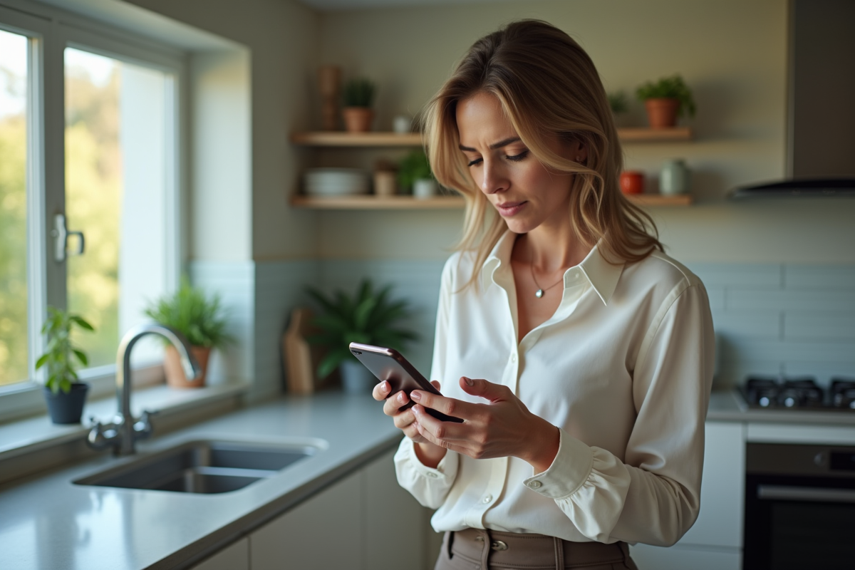 Femme d age moyen utilisant son smartphone avec ChatGPT