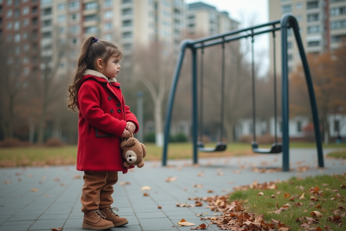 Jeune fille de 8 ans dans une cour d