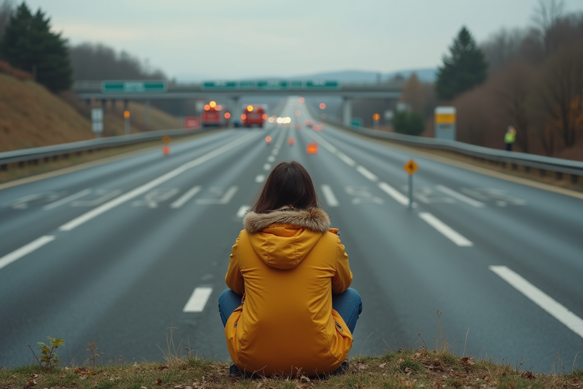 Jeune conductrice assise sur le bord de l