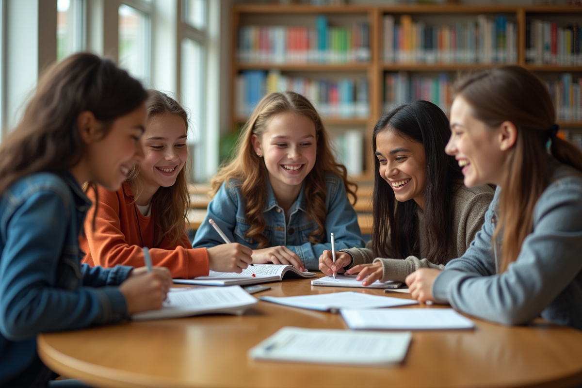 Jeunes partageant livres et collations à la bibliothèque