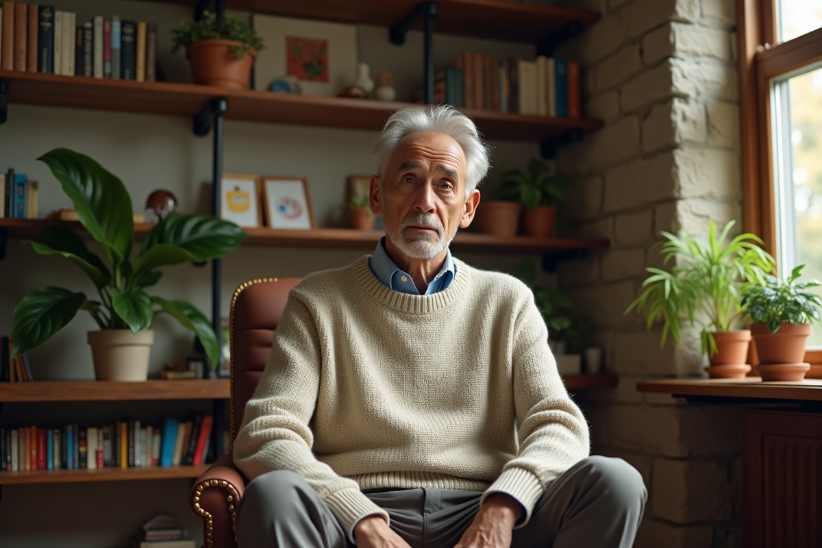 Personne non binaire lisant dans un salon cosy