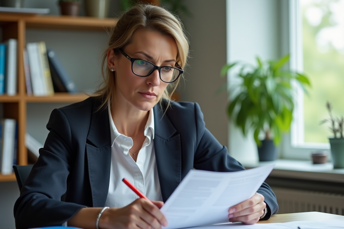 Professeur examinant un essai dans son bureau